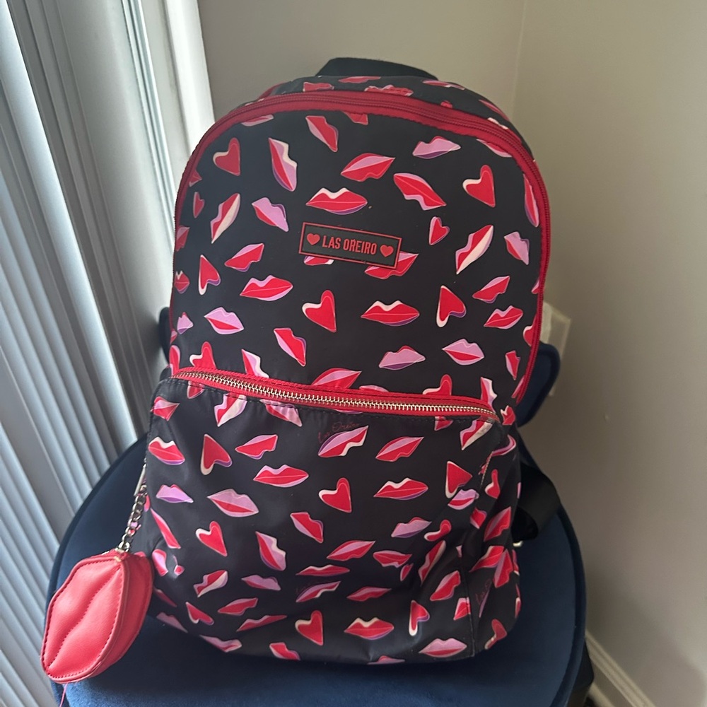 Women's Black and Red lips Backpack Las Oreiro